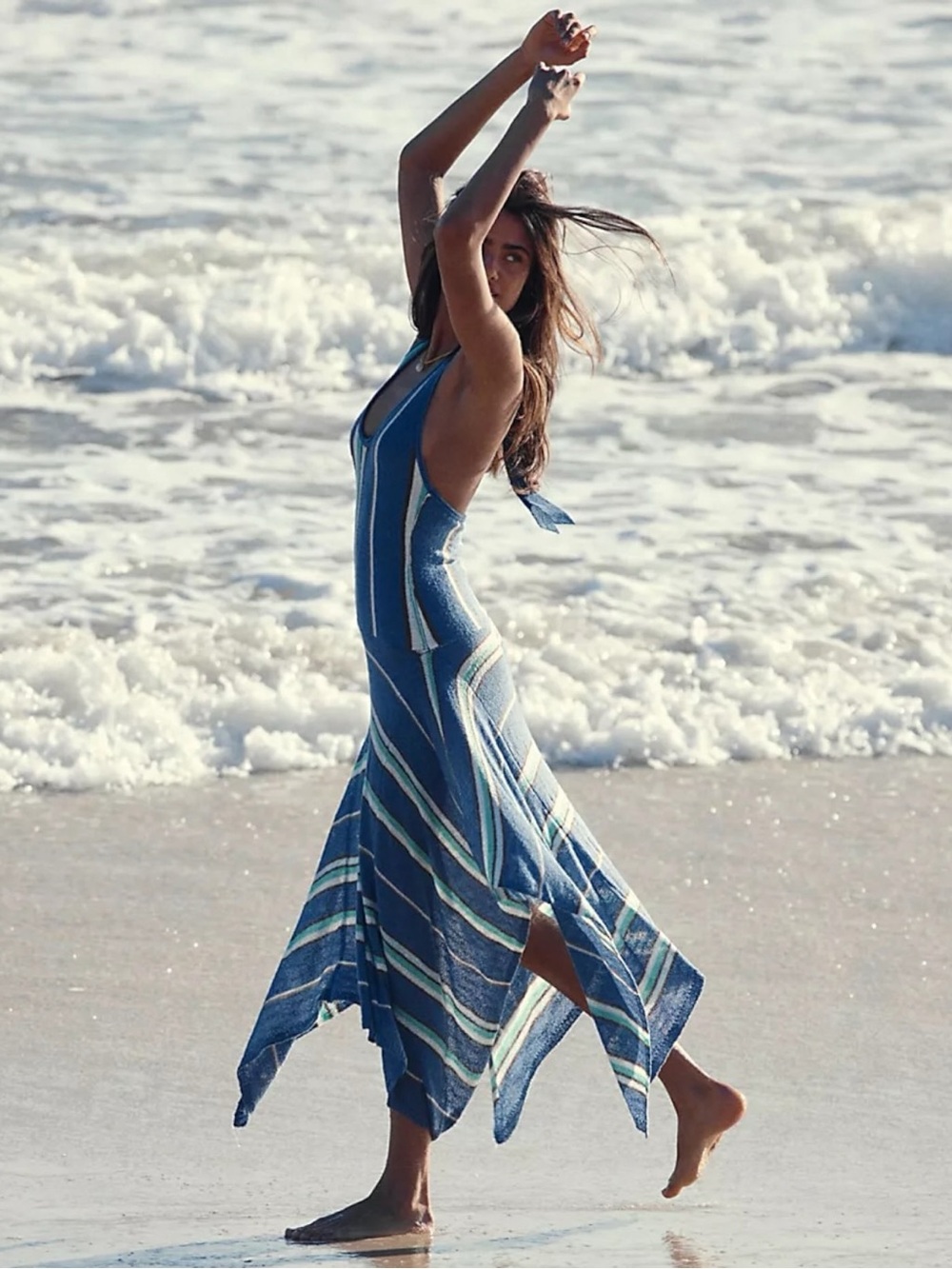 Free People Retro 70s Asymmetrical Zola Terry Striped Sweater Halter Dress Large